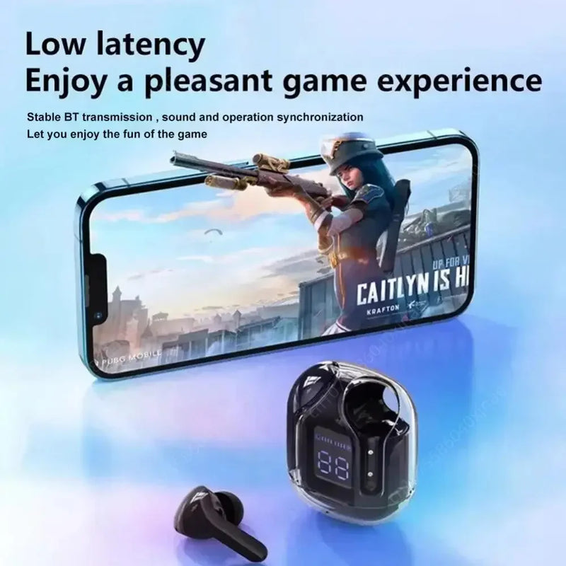 Bluetooth-Compatible Noise Canceling Translucent Earphones with Digital Display Charging Case Small Ear Buds for Sports Working