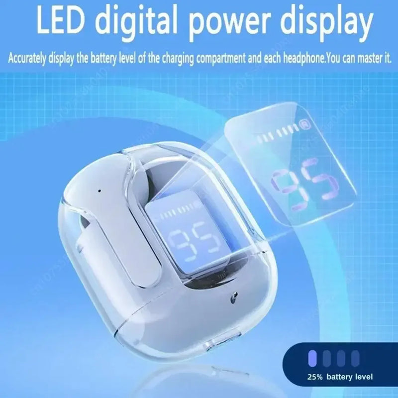 Bluetooth-Compatible Noise Canceling Translucent Earphones with Digital Display Charging Case Small Ear Buds for Sports Working